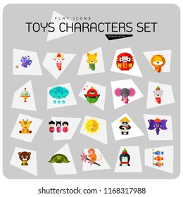 Toys characters icon set. Elephant, bear, penguin, fox. Cartoon concept. Can be used for topics like art, application, animation