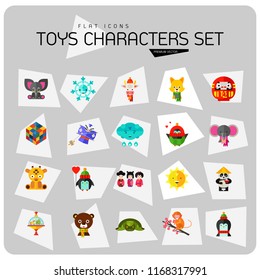 Toys characters icon set. Elephant, bear, penguin, fox. Cartoon concept. Can be used for topics like art, application, animation