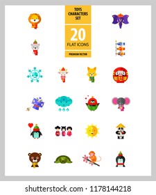 Toys characters icon set. Elephant, bear, penguin, fox. Cartoon concept. Can be used for topics like art, application, animation