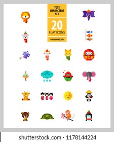 Toys characters icon set. Elephant, bear, penguin, fox. Cartoon concept. Can be used for topics like art, application, animation