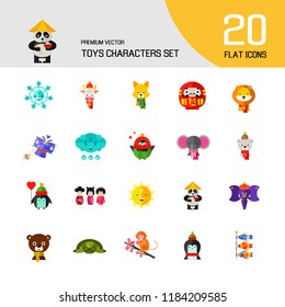 Toys characters icon set. Elephant, bear, penguin, fox. Cartoon concept. Can be used for topics like art, application, animation