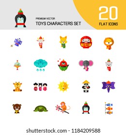 Toys characters icon set. Elephant, bear, penguin, fox. Cartoon concept. Can be used for topics like art, application, animation