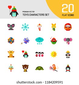 Toys characters icon set. Elephant, bear, penguin, fox. Cartoon concept. Can be used for topics like art, application, animation