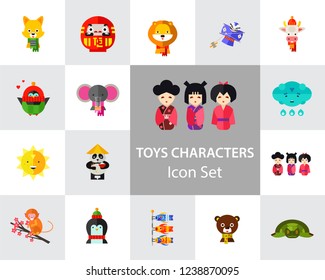 Toys characters icon set. Elephant, bear, penguin, fox. Cartoon concept. Can be used for topics like art, application, animation