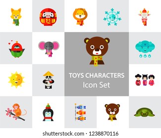 Toys characters icon set. Elephant, bear, penguin, fox. Cartoon concept. Can be used for topics like art, application, animation