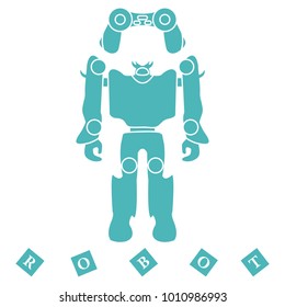 Toys for children: robot, remote control, cubes. Design for banner, poster or print.