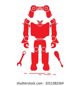 Toys for children: robot, remote control, spanner, screwdriver. Design for banner, poster or print.