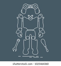 Toys for children: robot, remote control, spanner, screwdriver. Design for banner, poster or print.