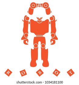 Toys for children: robot, remote control, cubes. Design for banner, poster or print.