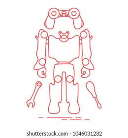 Toys for children: robot, remote control, spanner, screwdriver. Design for banner, poster or print.