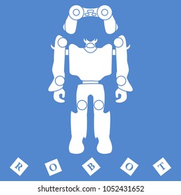 Toys for children: robot, remote control, cubes. Design for banner, poster or print.