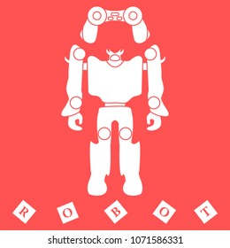 Toys for children: robot, remote control, cubes. Design for banner, poster or print.