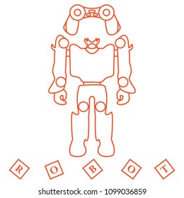 Toys for children: robot, remote control, cubes. Design for banner, poster or print.