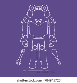 Toys for children: robot, remote control, spanner, screwdriver. Design for banner, poster or print.
