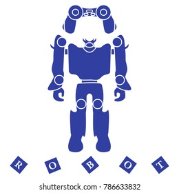 Toys for children: robot, remote control, cubes. Design for banner, poster or print.