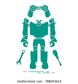 Toys for children: robot, remote control, spanner, screwdriver. Design for banner, poster or print.