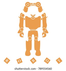 Toys for children: robot, remote control, cubes. Design for banner, poster or print.