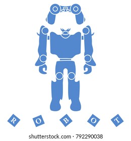 Toys for children: robot, remote control, cubes. Design for banner, poster or print.