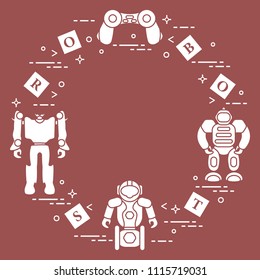 Toys for children: robots, remote control, cubes. Design for banner, poster or print.