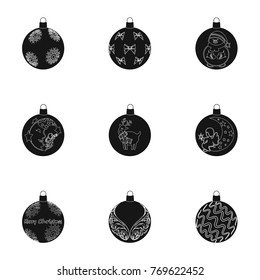 Toys for a Christmas tree black icons in set collection for design.New Year ballsvector symbol stock web illustration.