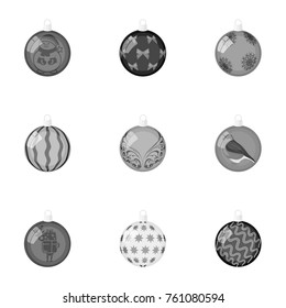Toys for a Christmas tree monochrome icons in set collection for design.New Year ballsvector symbol stock web illustration.