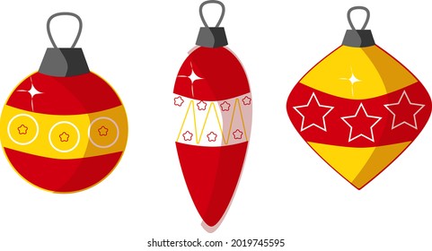 Toys. The concept of winter holidays and celebrations. Christmas decorations are isolated on a white background of a vector set of illustrations. The concept of winter holidays and celebrations.