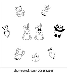 doodle de juguetes.  Colección de juguetes blandos. 