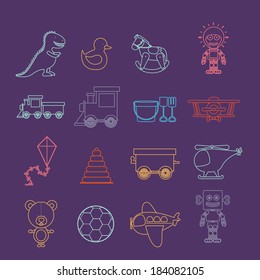 Toys draw on purple background, Vector illustration