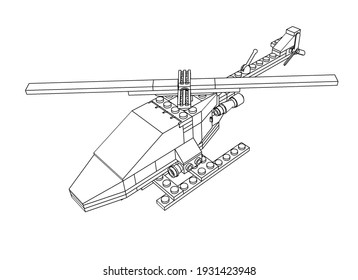 Toys Drawing Design of Helicopter in Monocrhome Style, using white background. Suitable for children's learning content about vehicles, automotives, transportation and machines. 