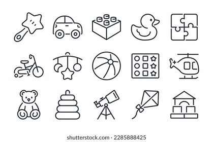 Toys editable stroke outline icon isolated on white background flat vector illustration. Pixel perfect. 64 x 64.