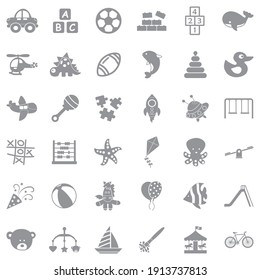 Toys And Fun Icons. Gray Flat Design. Vector Illustration.