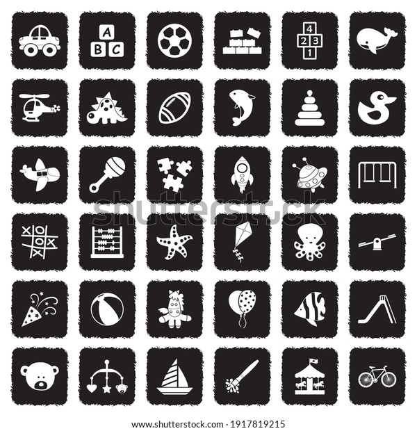 Toys And Fun Icons. Grunge Black Flat\
Design. Vector\
Illustration.