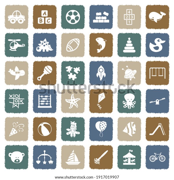 Toys And Fun Icons. Grunge Color Flat\
Design. Vector\
Illustration.