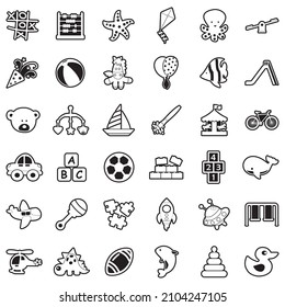 Toys And Fun Icons. Line With Fill Design. Vector Illustration.