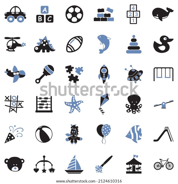 Toys And Fun Icons. Two Tone Flat Design.\
Vector Illustration.