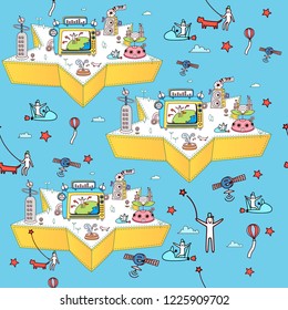 Toys and Funny Lands Seamless patterns.