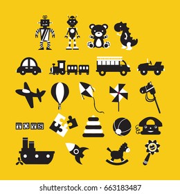 Toys icon collection vector on yellow background