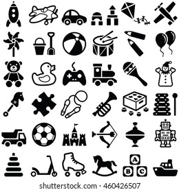 Toys icon collection - vector outline illustration and silhouette