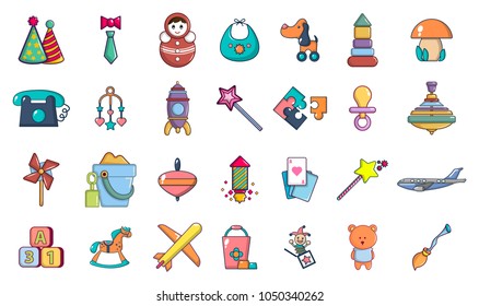Toys icon set. Cartoon set of toys vector icons for web design isolated on white background