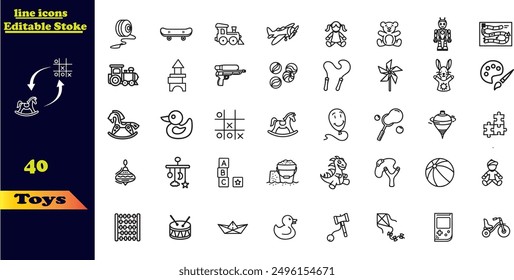 Conjunto de 40 iconos de contorno relacionados con Juguetes