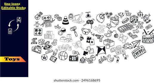 Conjunto de 40 iconos de contorno relacionados con Juguetes