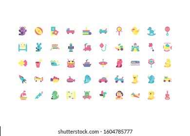 toys icon set design of Childhood play fun kid game gift object little and present theme Vector illustration