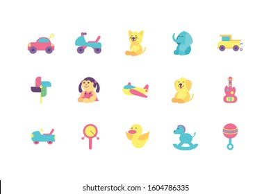 toys icon set design of Childhood play fun kid game gift object little and present theme Vector illustration