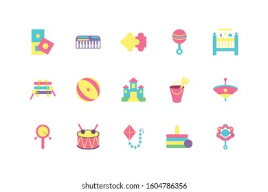 toys icon set design of Childhood play fun kid game gift object little and present theme Vector illustration