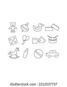 Toys icon set isolated on white background. toy set line art vector. Perfect for coloring book, textiles, icon, web, painting, books, t-shirt print.   