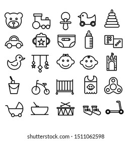 Toys icon set in outline style with editable stroke