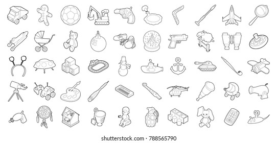 Toys icon set. Outline set of toys vector icons for web design isolated on white background