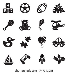 Toys Icons. Black Flat Design. Vector Illustration. 