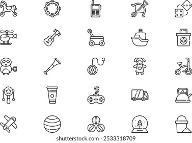 Toys icons collection is a vector illustration with editable stroke.