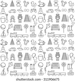 Toys icons contour. Seamless pattern.